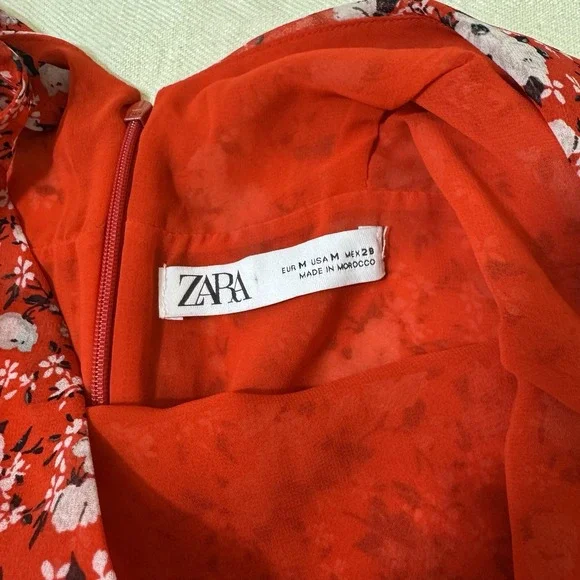 Zara Babydoll Maxi Sundress Red Floral V Neck Sleeveless Size M Coquette Fairy - Picture 10 of 15